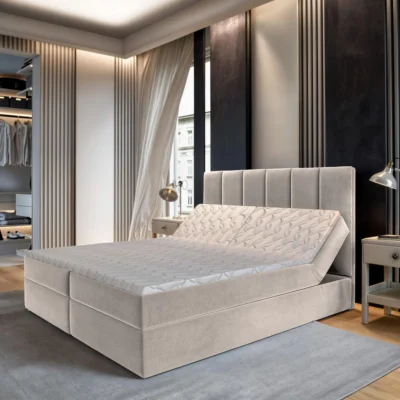 MASSENO Boxspringbett BARINO in Beige, Liegefläche 140x200 cm – mit Bettkasten